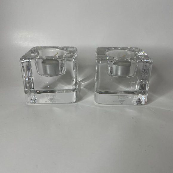 Orrefors Sweden Crystal Glass Ice Cube Votives 2 Piece Set MCM - Picture 9 of 11